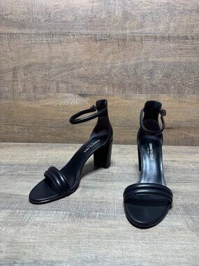 Kenneth Cole Reaction Lex Black Leather Ankle Strap Sandals Women's Size 9.5